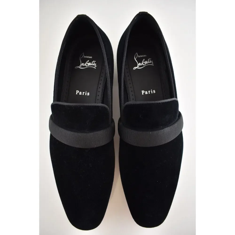 Christian Louboutin Dandydeco Flat Black Velvet Strap Wedding Dress Loafer 40 7
